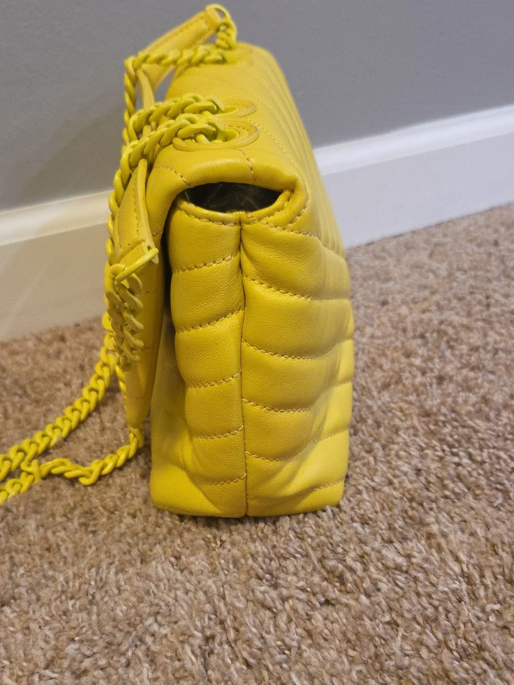 TORY BURCH Kira Chevron Yellow Quilted Napa Leather Crossbody Shoulder Bag